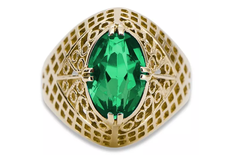 Ring Vintage Handwerk Smaragd 14 Karat Gelbgold vrc030y